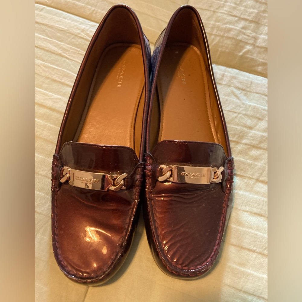 Coach dark red patent loafer
